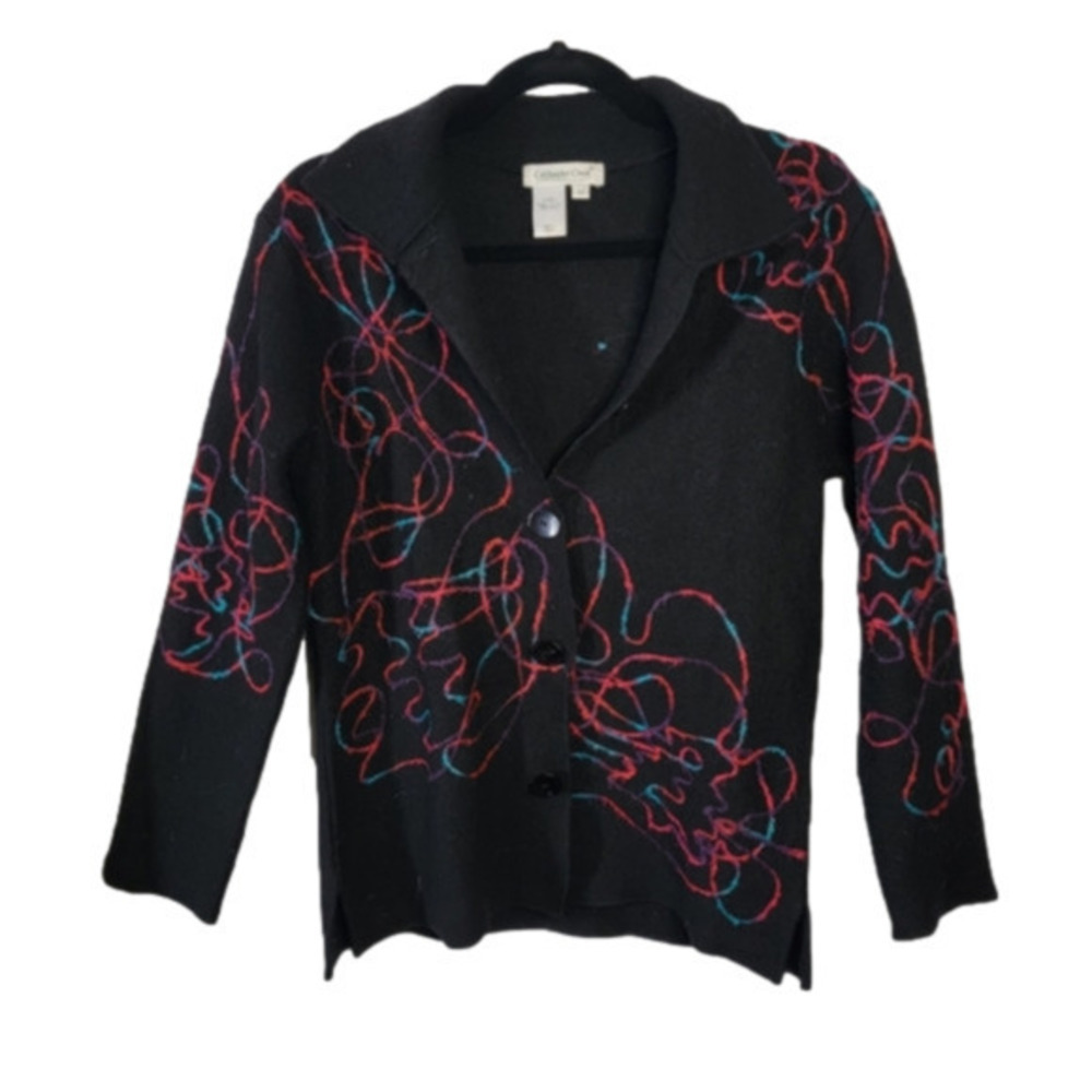 284. Coldwater Creek Vintage Black Wool "Tangled Yarn" Cardigan |XS